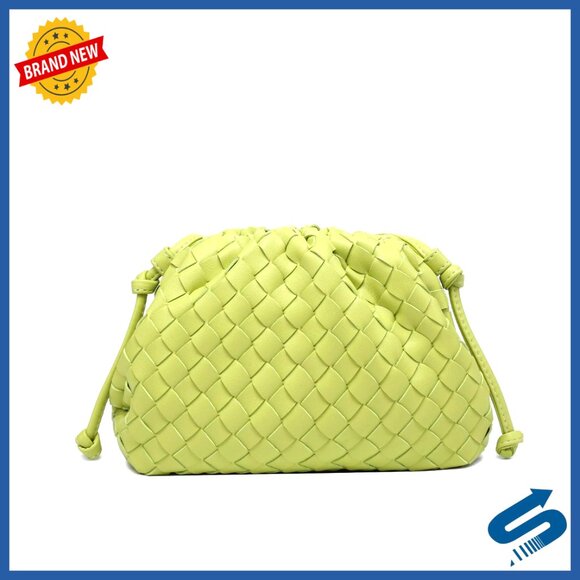 Woven PU Leather Clutch Purse with Strap, 3 Compartments, Evening Bag
